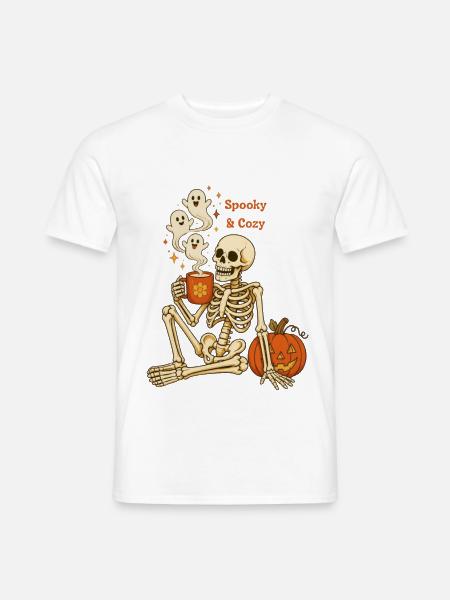Gruseliger und gemütlicher Halloween-Skelettkaffee - Männer T-Shirt - Weiß