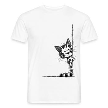 Getigerte Katze Sketch schaut um die Ecke - Männer T-Shirt - Weiß - Vorne - AI Model Male 178 dark (178cm)