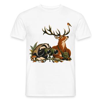 Dachs und Rotwild bei der Vogelbeobachtung - Männer T-Shirt - Weiß - Vorne - AI Model Male 178 dark (178cm)