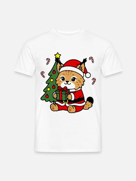 Süße Kawaii Lynx Weihnachtsmannbaum-Geschenkkunst - Männer T-Shirt - Weiß