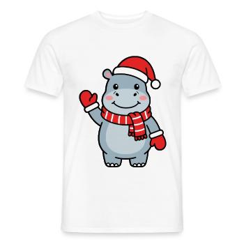 Niedliches Kawaii-Nilpferd, das den Weihnachtsmann-Schal winkt – Weihnachten - Männer T-Shirt - Weiß - Vorne - AI Model Male 178 dark (178cm)