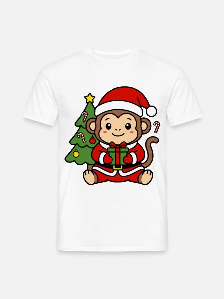 Niedliche Kawaii-Affen-Weihnachtsbaum-Geschenkkunst - Männer T-Shirt - Weiß