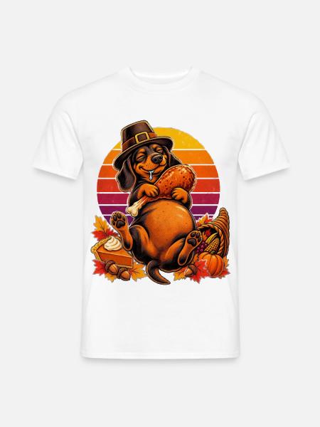 Thanksgiving Dackel satt im Truthahn-Traum - Männer T-Shirt - Weiß