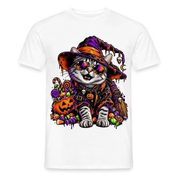 Bunte Halloween Hexenkatze mit Süßem - Männer T-Shirt - Weiß - Vorne - AI Model Male 178 dark (178cm)