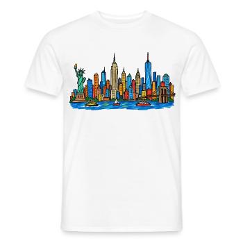 Bunte New York Skyline im Kinder-Kritzelstil - Männer T-Shirt - Weiß - Vorne - AI Model Male 178 dark (178cm)