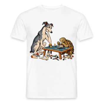 Windhund und Schildkröte beim Modellbau - Männer T-Shirt - Weiß - Vorne - AI Model Male 178 dark (178cm)
