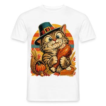 Thanksgiving-Katze mit erwischtem Truthahn - Männer T-Shirt - Weiß - Vorne - AI Model Male 178 dark (178cm)