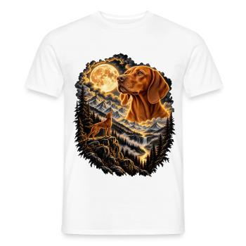 Spitz Hund Mondschein Bergwelt - Männer T-Shirt - Weiß - Vorne - AI Model Male 178 dark (178cm)