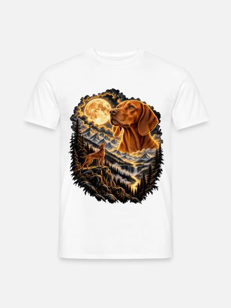 Spitz Hund Mondschein Bergwelt - Männer T-Shirt - Weiß