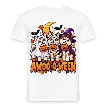 Halloween-Wau: Drei Welpen im Kürbis - Männer T-Shirt - Weiß - Vorne - AI Model Male 178 dark (178cm)