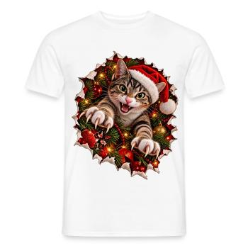 Psycho-Weihnachtskatze – Krallenchaos zu Weihnacht - Männer T-Shirt - Weiß - Vorne - AI Model Male 178 dark (178cm)