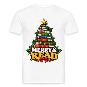 Merry & Read Buch-Weihnachtsbaum - Männer T-Shirt - Weiß - Vorne - AI Model Male 178 dark (178cm)