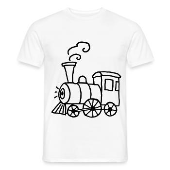 Handgezeichnete Dampflok mit Rauchkringeln - Männer T-Shirt - Weiß - Vorne - AI Model Male 178 dark (178cm)