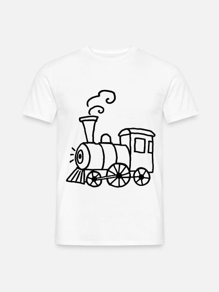 Handgezeichnete Dampflok mit Rauchkringeln - Männer T-Shirt - Weiß