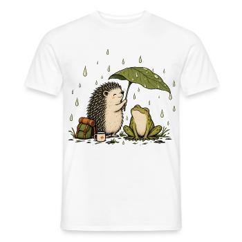 Igel und Frosch beim Camping – Outdoor im Regen - Männer T-Shirt - Weiß - Vorne - AI Model Male 178 dark (178cm)