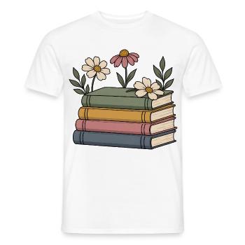 Bücher und Wildblumen - Männer T-Shirt - Weiß - Vorne - AI Model Male 178 dark (178cm)