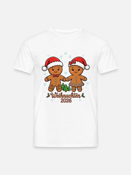 Weihnachten 2026 Lebkuchenmann & Lebkuchenfrau - Männer T-Shirt - Weiß