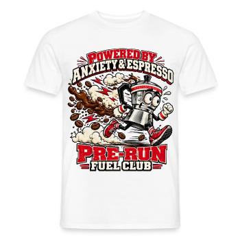 Powered by Anxiety & Espresso – Pre-Run Fuel Club - Männer T-Shirt - Weiß - Vorne - AI Model Male 178 dark (178cm)