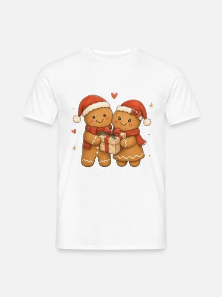 Aquarell-Lebkuchen-Paar mit Geschenk - Männer T-Shirt - Weiß