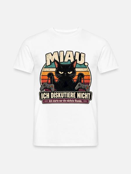 Lutige Katze für Gamer und Katzenfreunde - Männer T-Shirt - Weiß