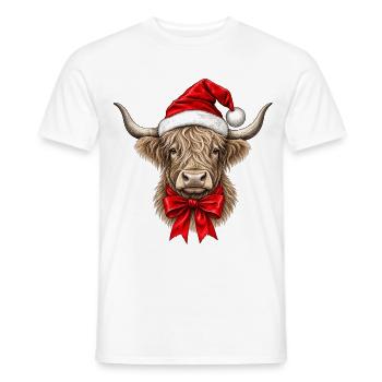 Hochlandrind Weihnachten – Highland Cow mit Mütze - Männer T-Shirt - Weiß - Vorne - AI Model Male 178 dark (178cm)