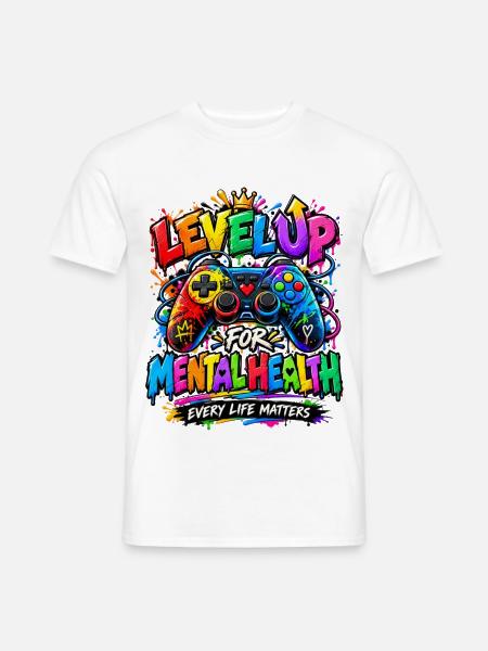 Level Up für psychische Gesundheit - Männer T-Shirt - Weiß