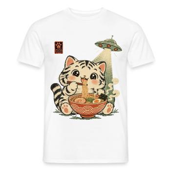 Vintage japanis Katze Ramen Nudeln Japan UFO Alien - Männer T-Shirt - Weiß - Vorne - AI Model Male 178 dark (178cm)