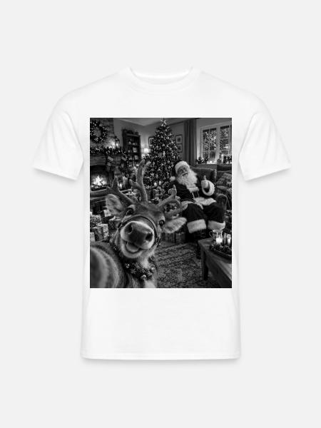 Rentier Selfie Weihnachtsmann Weihnachtsoutfit - Männer T-Shirt - Weiß
