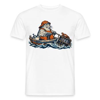 Seehund als Krabbenfischer – Maritimes Motiv - Männer T-Shirt - Weiß - Vorne - AI Model Male 178 dark (178cm)