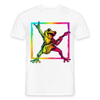 Rockender Frosch mit E-Gitarre – Neon Rock - Männer T-Shirt - Weiß - Vorne - AI Model Male 178 dark (178cm)