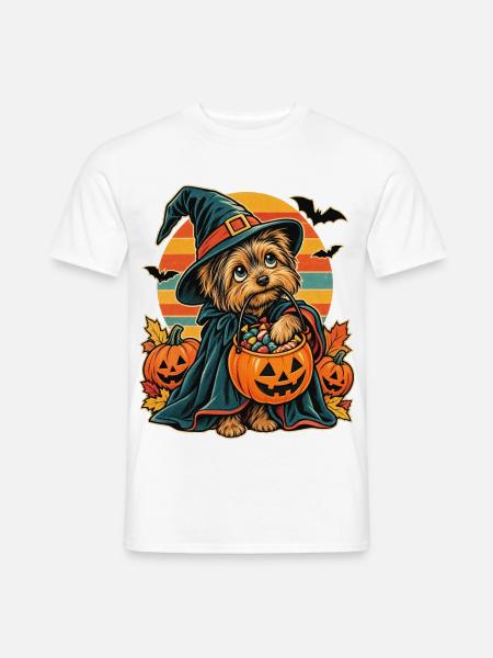 Halloween-Yorkie als frecher Snack-Dieb Hexenhund - Männer T-Shirt - Weiß