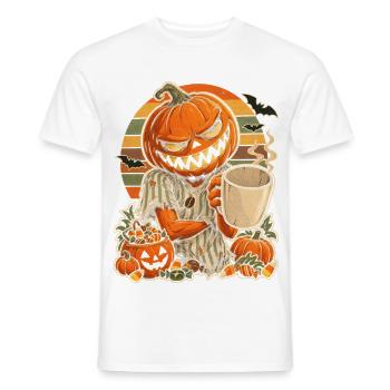 Halloween-Kürbis Coffee-Lover Retro 70er-Jahre - Männer T-Shirt - Weiß - Vorne - AI Model Male 178 dark (178cm)