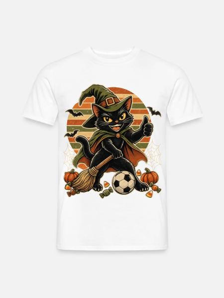 Halloween Fußball-Hexenkatze Retro Comic - Männer T-Shirt - Weiß