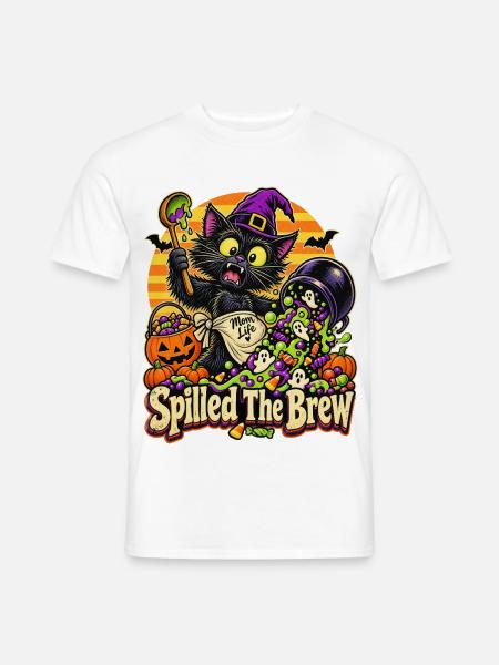 Halloween-Hexenkatze Spilled The Brew - Männer T-Shirt - Weiß
