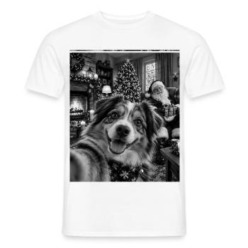Australian Shepherd Hund Selfie Weihnachtsmann - Männer T-Shirt - Weiß - Vorne - AI Model Male 178 dark (178cm)