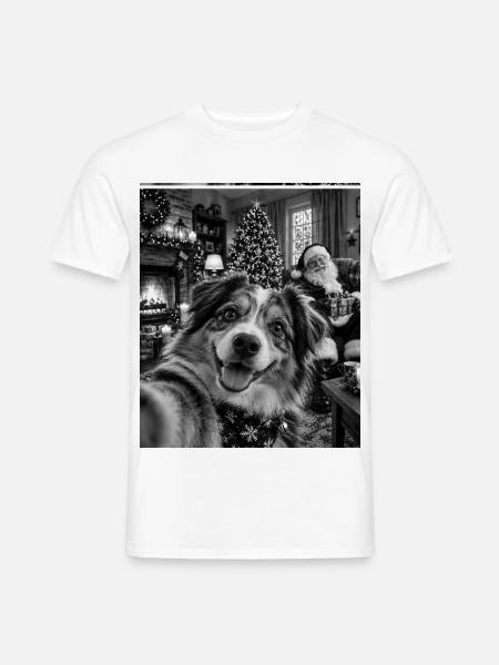 Australian Shepherd Hund Selfie Weihnachtsmann - Männer T-Shirt - Weiß