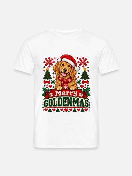 Golden Retriever - Weihnachtsmotiv in Strickoptik - Männer T-Shirt - Weiß