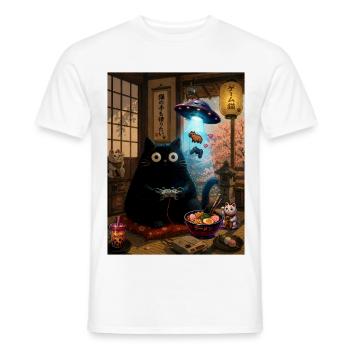 Lustiges Japan Katze Gaming Ramen UFO Gamer - Männer T-Shirt - Weiß - Vorne - AI Model Male 178 dark (178cm)