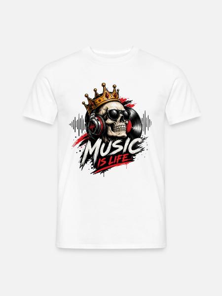 Totenkopfkronen-Musik ist Leben - Männer T-Shirt - Weiß