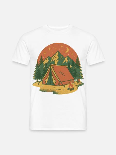 Abendlicht am Bergzelt im Wald - Männer T-Shirt - Weiß