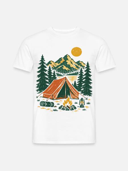 Bergsee Camping Szene - Männer T-Shirt - Weiß