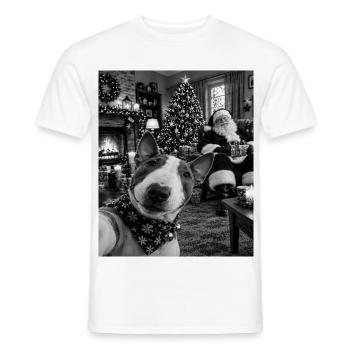Miniatur Bullterrier Hund Selfie Weihnachtsmann - Männer T-Shirt - Weiß - Vorne - AI Model Male 178 dark (178cm)
