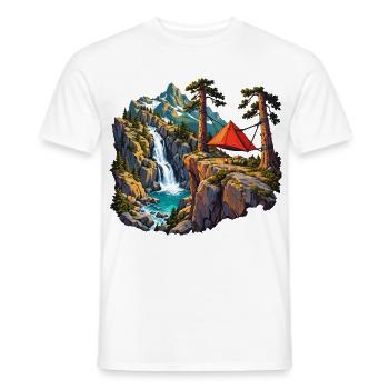 Felskessel-Camp mit Hängezelt und Wasserfall - Männer T-Shirt - Weiß - Vorne - AI Model Male 178 dark (178cm)