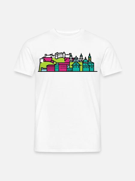 Salzburger Stadtsilhuettfestung Moderne Linienkunst - Männer T-Shirt - Weiß