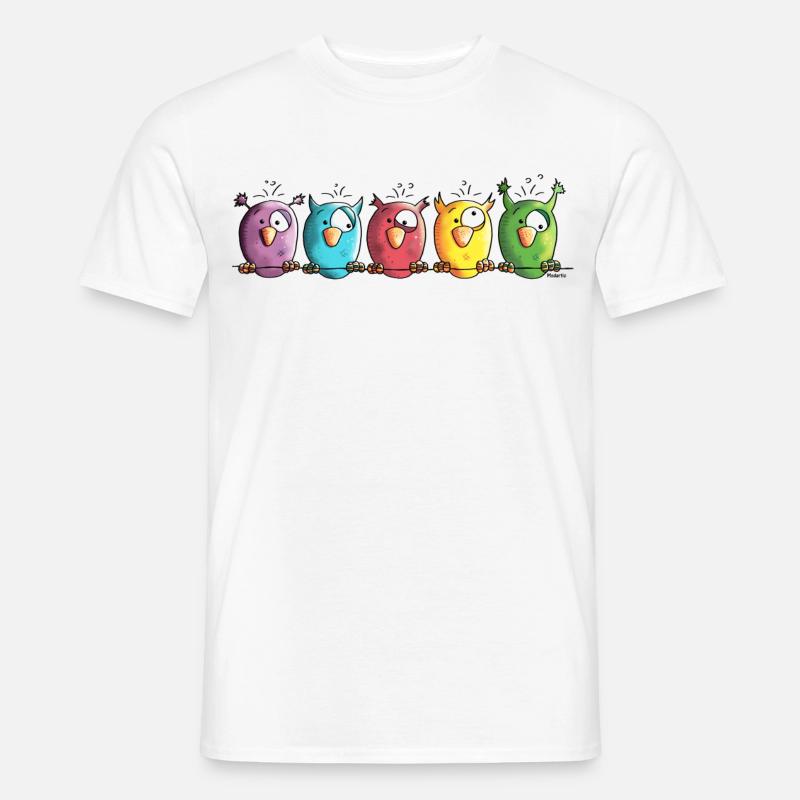 Funny Owls - Eule - Vogel - Männer T-Shirt - Weiß
