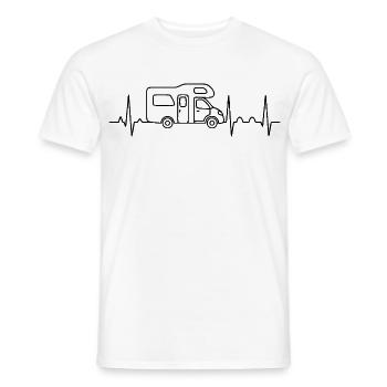 Camping love with heartbeat and motorhome - Men's T-Shirt - white - Front - AI Model Male 178 dark (178cm)