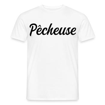 Pêcheuse Pêche Pêcheur Canne Eau Loisir Nature - T-shirt homme - blanc - Devant - AI Model Male 178 dark (178cm)