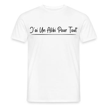 J’ai un alibi pour tout - T-shirt homme - blanc - Devant - AI Model Male 178 dark (178cm)