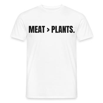 MEAT > PLANTS | Carnivore | Meat Based Statement - Männer T-Shirt - Weiß - Vorne - AI Model Male 178 dark (178cm)