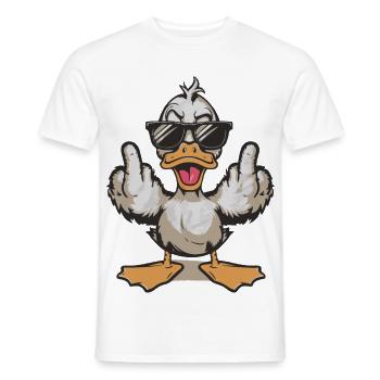 Duck in sunglasses giving the finger - Men's T-Shirt - white - Front - AI Model Male 178 dark (178cm)